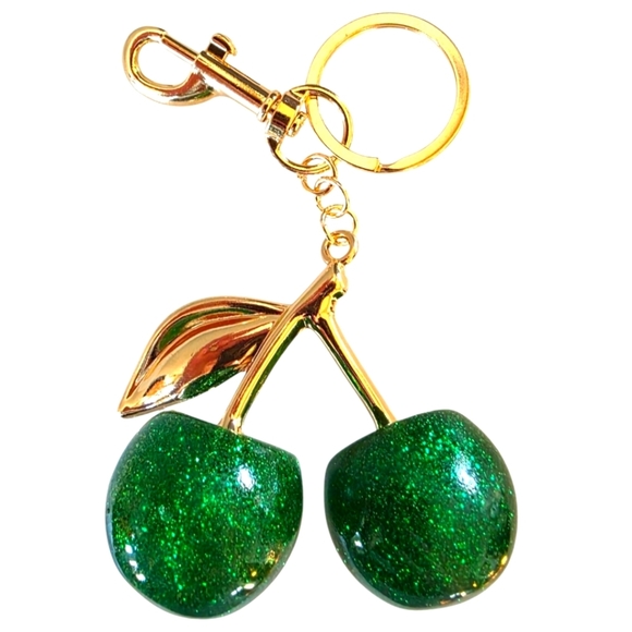 Sprout Green Glitter Fashion Large Cherries Charm - Picture 1 of 2